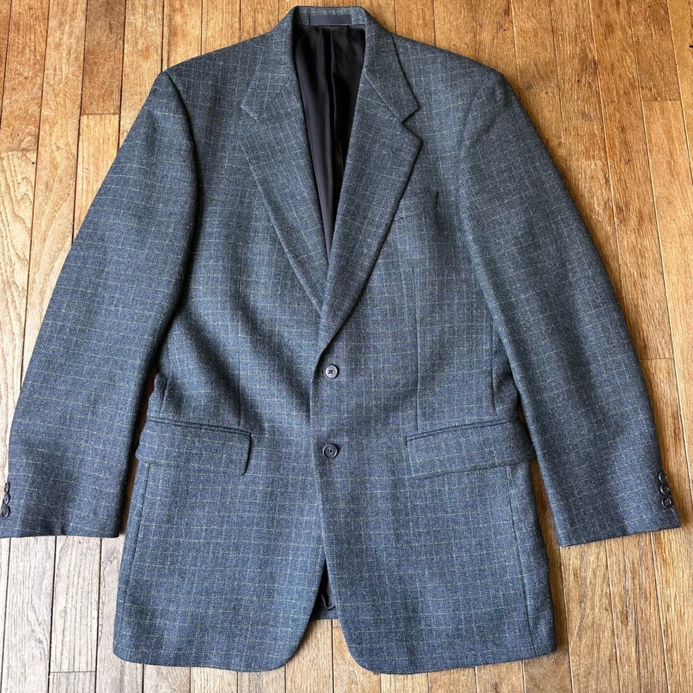 Vintage Oliver Blazer Jacket Windowpane Men 40L Lambswool Alpaca Blue Formal USA